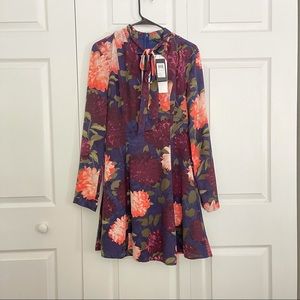 Guess floral bow tie long sleeve mini dress